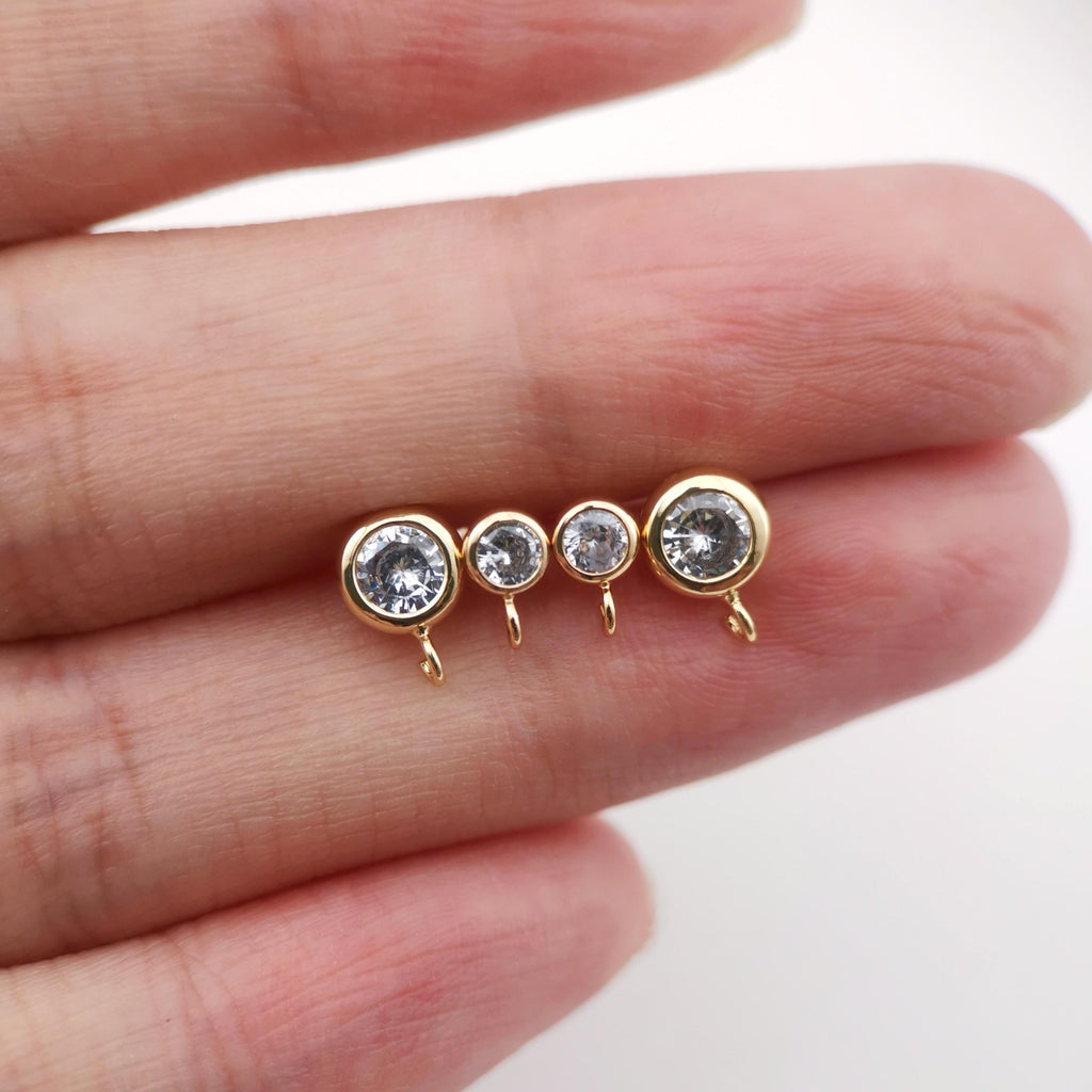 10PCS Tiny Ear Post with Loops, S925 Silver Ear Pin Nickel Free, Micro CZ Pave, 4mm/6mm, 14K Gold Plated Stud Earring Finding Z039