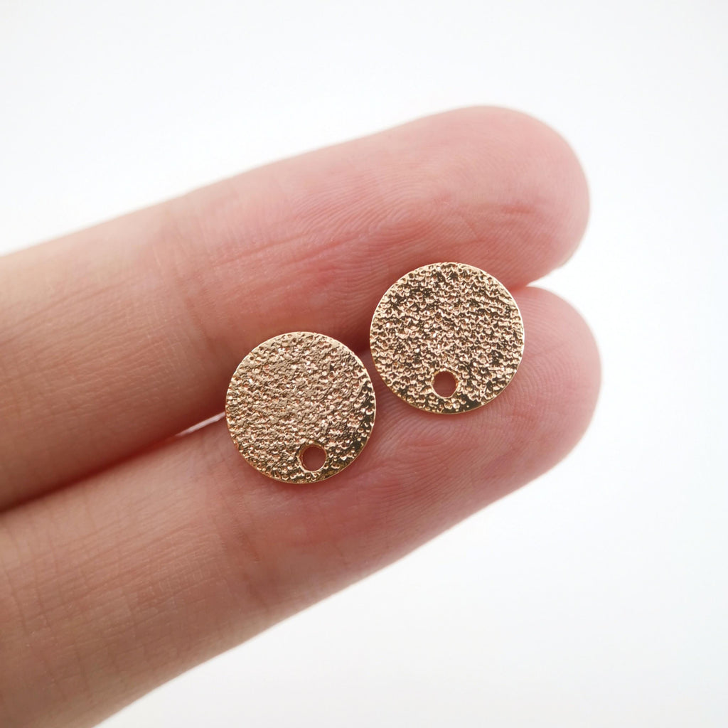 10pcs 18K Gold Round Post With Loop, Frosted Surface Earrings Stud Nickel Free, 8mm, 10mm, Hypoallergenic Earring Findings ZX119