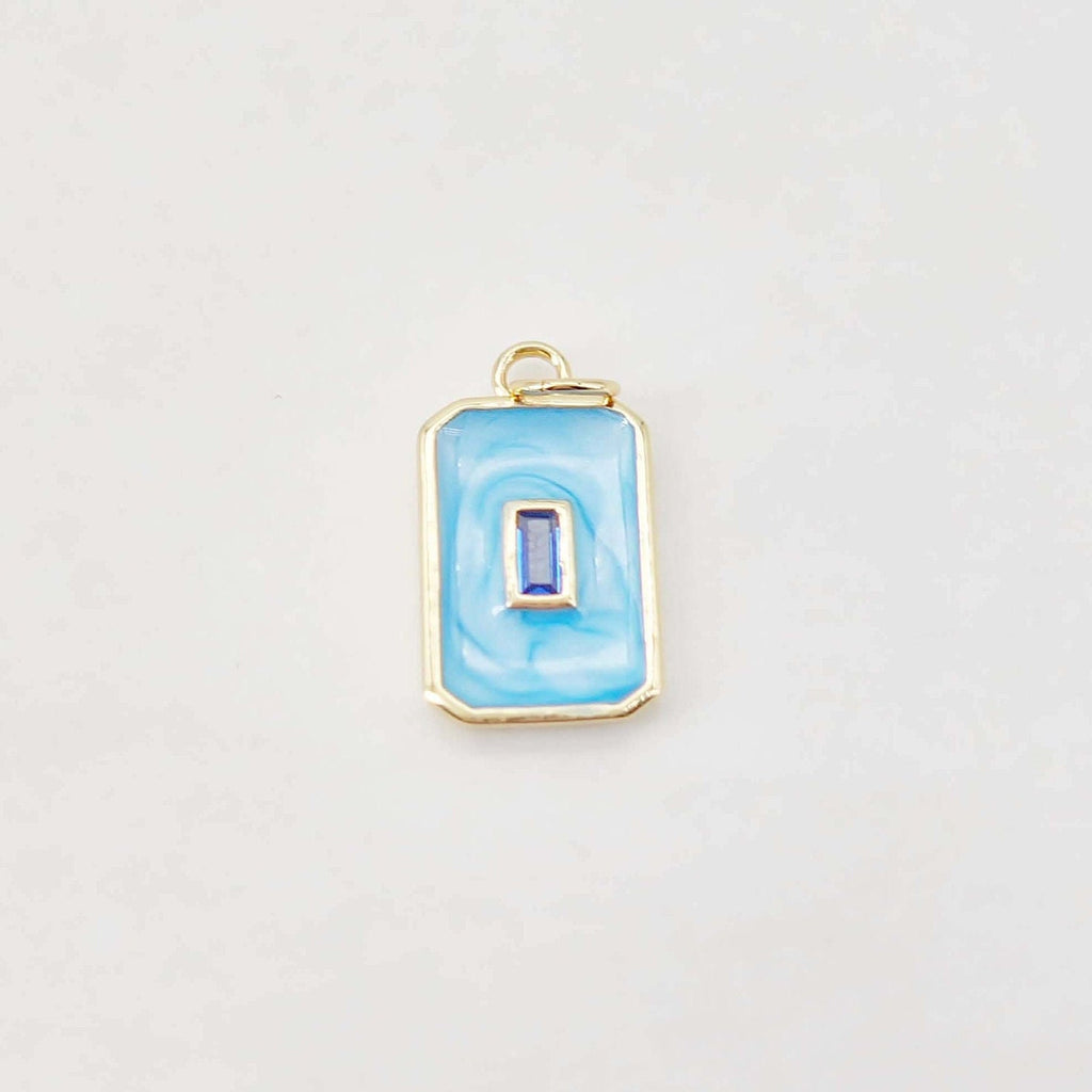 CZ Pave Rectangular Charm, Enamel Pendant, Bracelet Necklace Pendant, 14K Real Gold Plated, Jewelry Findings S20660