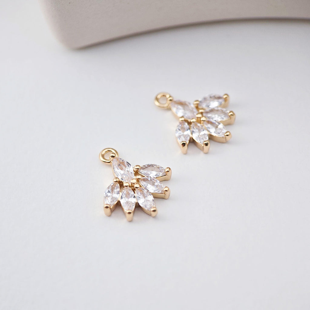 Leaf Charm, Cubic Zircon Crystal Leaf Pendant, CZ Earring Charms,  Gold Plated Brass Earring Charms, Jewelry Findings D0243
