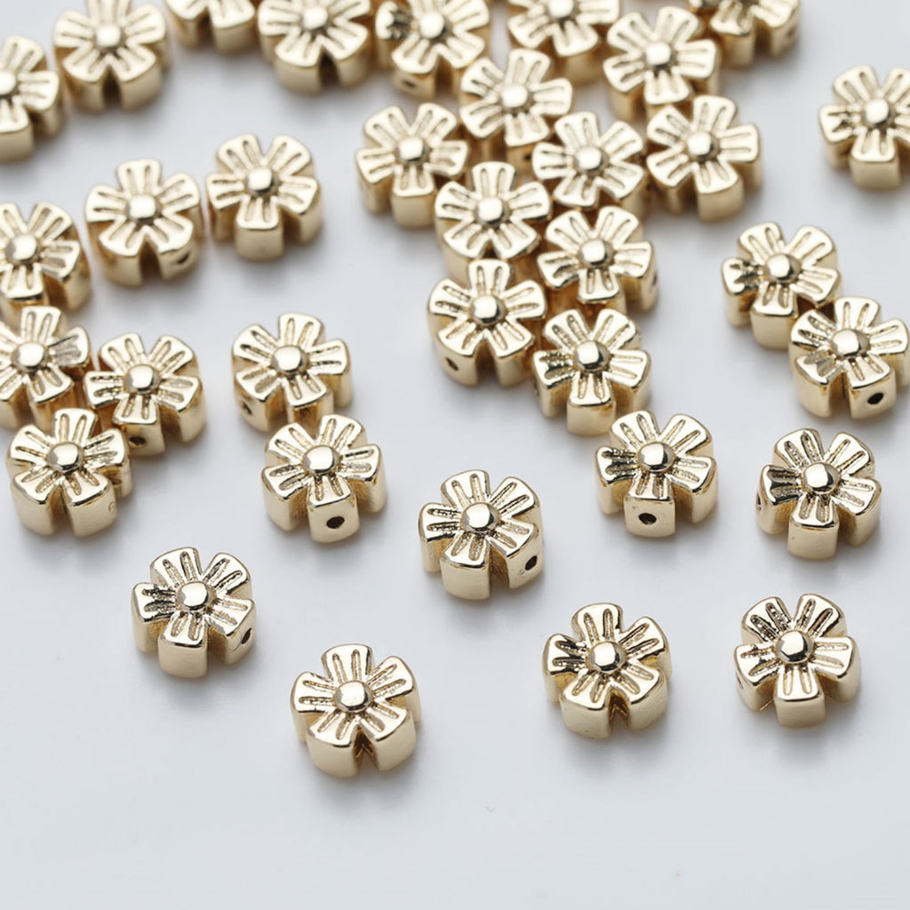 Cuentas espaciadoras de flores, chapadas en oro de 14 quilates, cuentas de flores 3D, delicadas cuentas para hacer aretes, accesorio de joyería GZ530