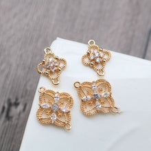 Load image into Gallery viewer, 10pcs Flower Connector Charm, Cubic Zircon Crystal Flower Pendant, Real Gold Plated Brass Earring Charms, Jewelry Findings HL059-F146
