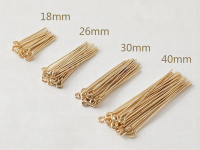 100pcs Eye Pins, O Pins, 14K Gold Plated, 22/25Gauge, 18mm,26mm,30mm,40mm Component for Jewelry Making Findings GD010