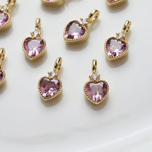 Cargar imagen en el visor de la galería, Dijes de corazón de oro, pavé de circonitas arcoíris, chapado en oro de 14 quilates, colgante de amor, colgantes para hacer collares, accesorios de joyería GZ401