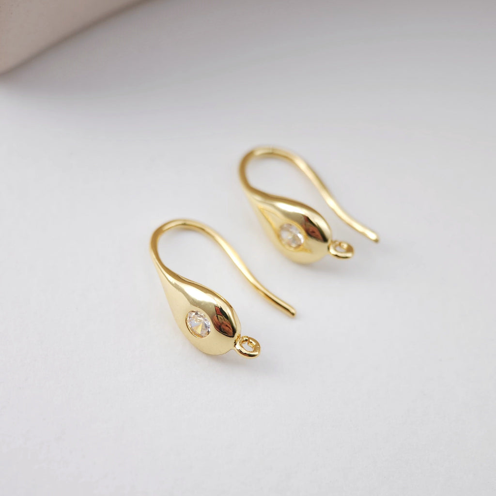18K Gold Plated Ear Wires, Cubic Pave Earring Hooks, Nickel Free, Fish Hooks, Ear Wires for Jewelry Making D0164