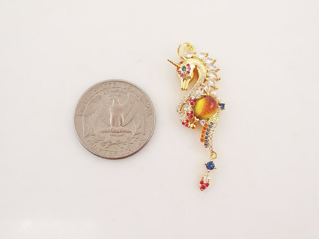 Seahorse Charms, 18K Gold Plated CZ Pave Charms, Crystal Pave Pendant, Seahorse Pendant for Necklace Jewelry Findings S20279