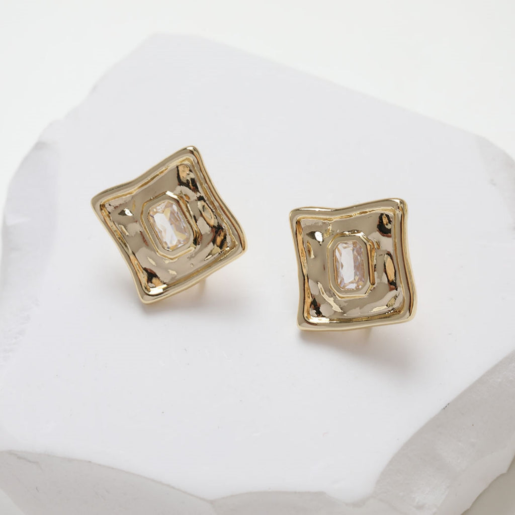 Pendientes con pasador cuadrado irregular y aro, pavé de circonitas, oro de 14 quilates, pasador de plata S925 sin níquel, fornitura hipoalergénica GZ243