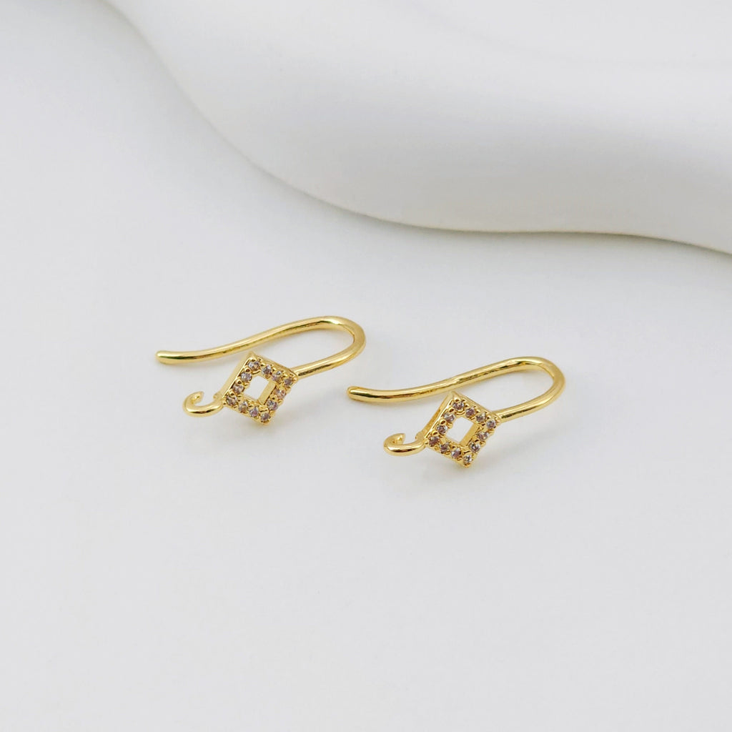 18K Gold Plated Ear Wires, Rhombic Cubic Pave Earring Hooks, Nickel Free, Fish Hooks, Ear Wires for Jewelry Making D0134