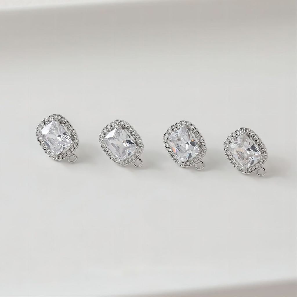 Vintage Rectangular Ear Post With Loop, S925 Silver Ear Pin Nickel Free, Gold/Silver Ear Stud, Hypoallergenic Earring Findings GE076