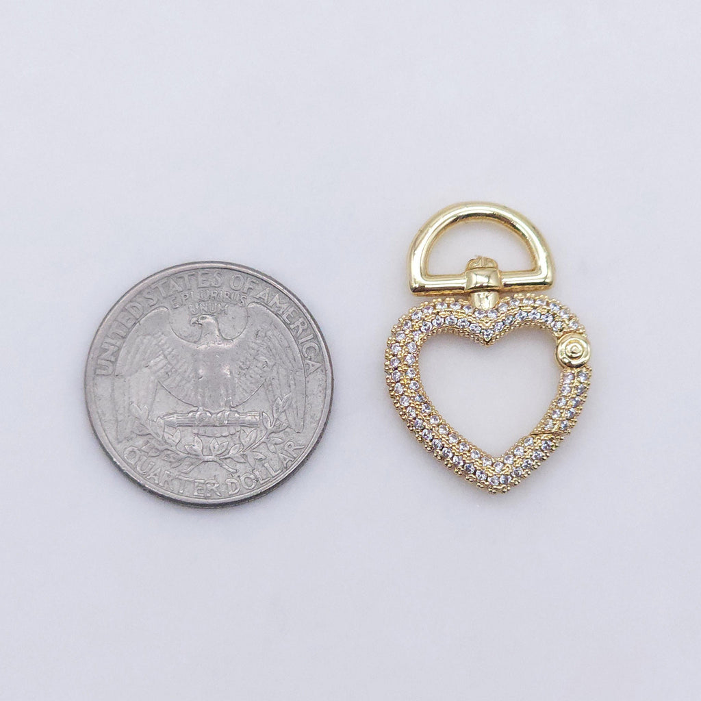 مشبك جراد البحر دوار على شكل قلب، مطلي بالذهب اللامع عيار 18 قيراطًا، مقاس 29×20 مم، لوازم صناعة القلائد والأساور، قطع مجوهرات S20600