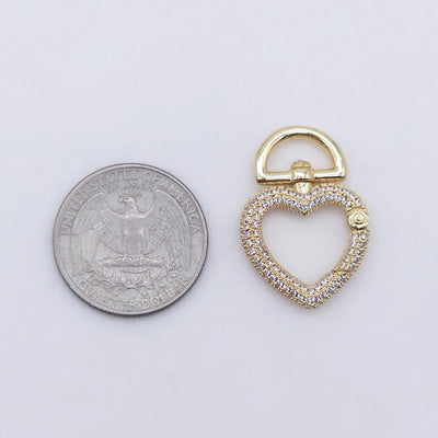 مشبك جراد البحر دوار على شكل قلب، مطلي بالذهب اللامع عيار 18 قيراطًا، مقاس 29×20 مم، لوازم صناعة القلائد والأساور، قطع مجوهرات S20600