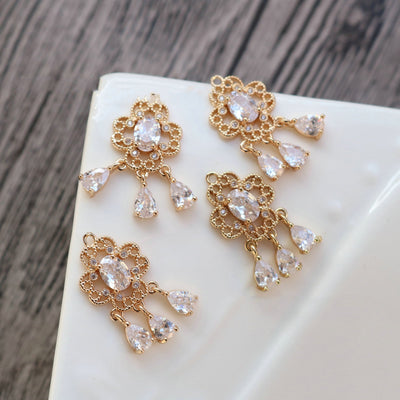 10pcs Flower Charm, Cubic Zircon Flower Pendant, Drop CZ Earring Charms,  Real Gold Plated Brass Earring Charms, Jewelry Findings HL093-F111