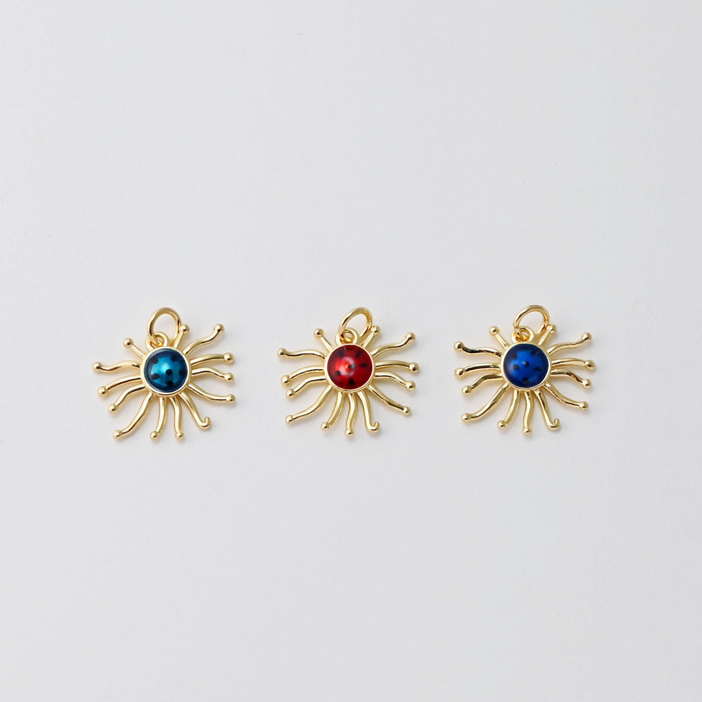 Sun Pendant, Enamel Irregular Charms, 18K Gold Plated Sunshine Charms, For Bracelet And Necklace Making, Jewelry Findings S1411