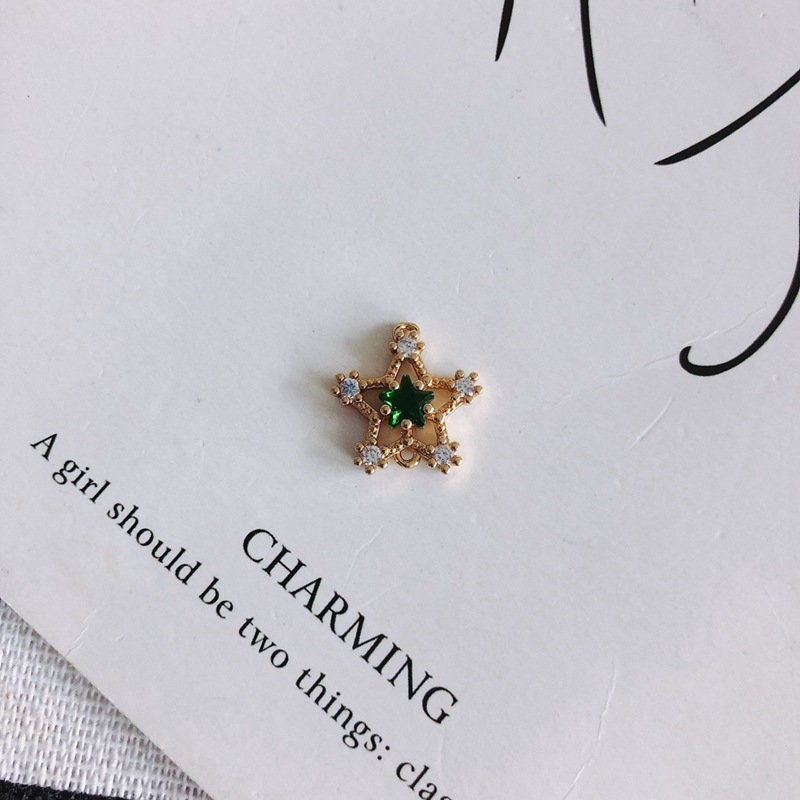 10 dijes de estrella diminutos, colgante de estrella cúbica de cristal, conector de estrella, chapado en oro de 18 quilates, dijes para collar, accesorios de joyería MY067-F051