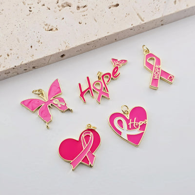 Pink Enamel Heart Charm, 18K Gold Plated Heart Pendant, Butterfly Charm, Heart Charm, Necklace Bracelet Making Pendant S1279