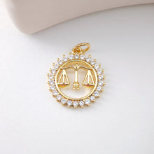 Load image into Gallery viewer, Round Pendant, Balance Pendant, CZ Pave Connector, 18K Gold Plated, Necklace Making Charm, Jewelry Findings S1134