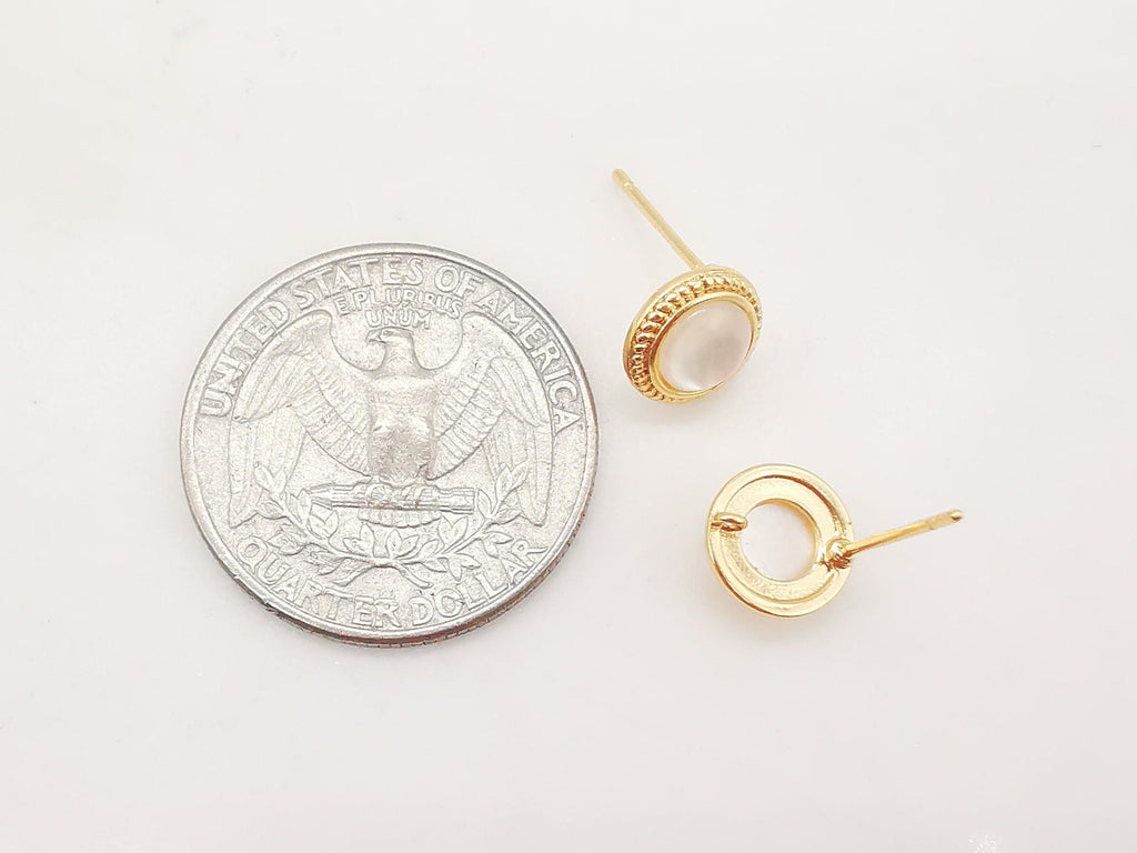 4PCS Faux Opal Stud Earring Post, Dainty 18K Gold Plated, Round Stud Earring With Loop, S925 Silver Ear Pin,Ear Post,Earring Finding ZX035
