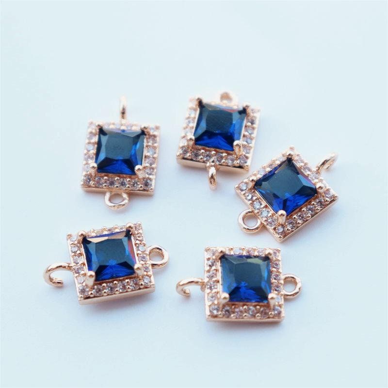 10pcs CZ Pave Small Square Connector, Cubic Zircon Crystal Pendant, Necklace Pendant, 14K Real Gold Plated, Jewelry Findings JY093-F045