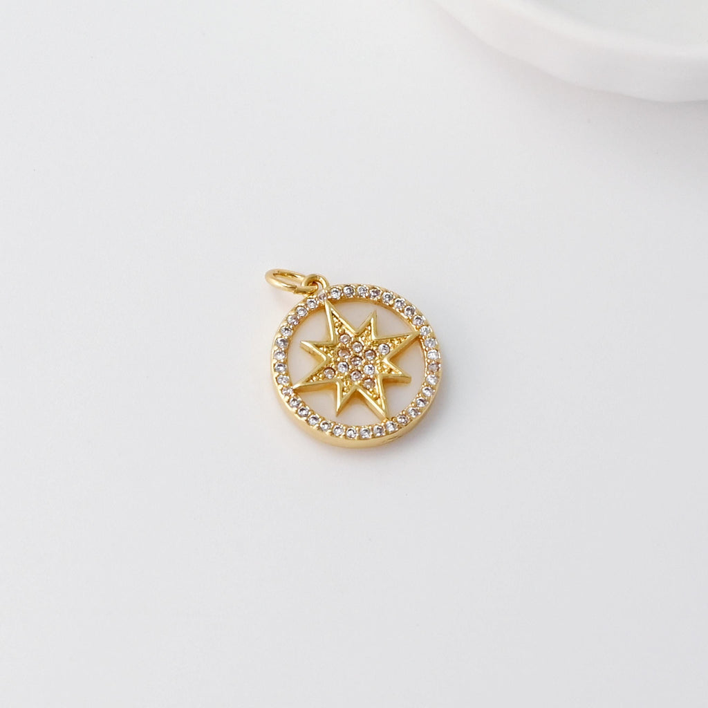 MOP Charm, Sun, Moon Pendant, Mother of Pearl Charm, Bracelet Necklace Making, 18K Gold Plated Jewelry Findings S20664