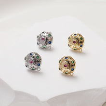 Load image into Gallery viewer, Round Pave Colored CZ Earring Post, S925 Silver Pin, 14K Gold/Silver Plated, Nickel Free Earrings, Irregular Shape Ear Stud with Loop GZ109