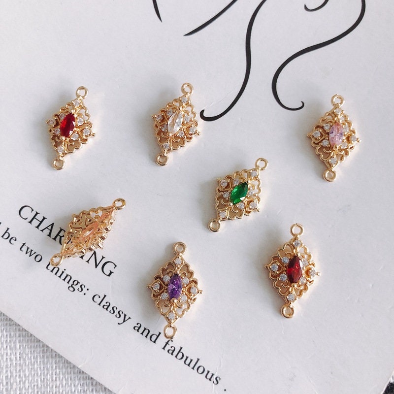 10pcs Flower Connector Charm with loops, Boho Connector, Cubic Pave Pendant, Necklace Making, Gold Plated Jewelry Findings MY060-F123