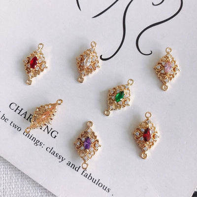 10pcs Flower Connector Charm with loops, Boho Connector, Cubic Pave Pendant, Necklace Making, Gold Plated Jewelry Findings MY060-F123