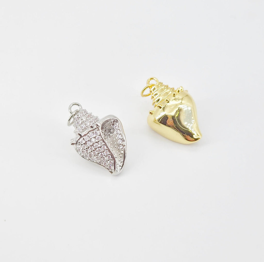 Dije de concha dorada, colgante de vida marina, 22 mm, latón bañado en oro de 18 quilates, para hacer pulseras, accesorios de joyería S20798