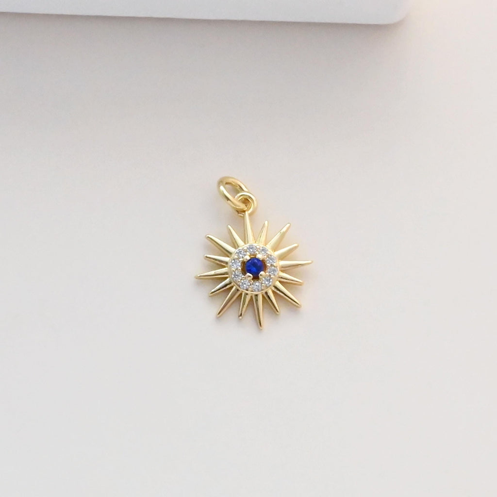 CZ Pave Sun Charms, Round Pendants, Crystal Cubic Pave Charms, 18K Gold Plated, Neckalce And Earring Making, Jewelry Findings S1340