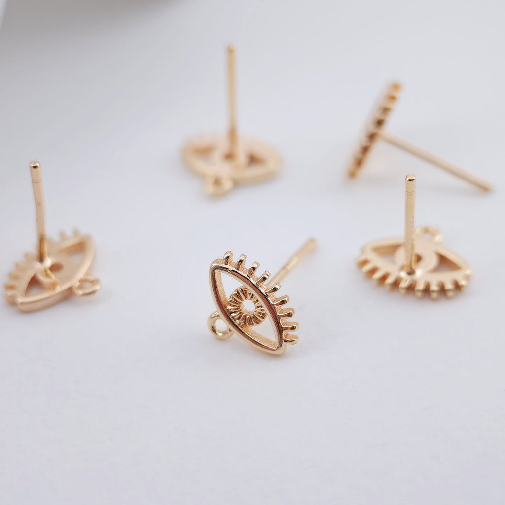 Evil Eye Post Earrings, Gold Plated Vintage  Earring Post with Loop,Hypoallergenic, Handmade Earring Finding, DIY Earring Supplies ZX218