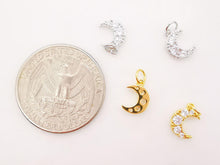 Load image into Gallery viewer, Tiny Cubic Crescent Moon Charm, 18K Gold Plated Moon Pendant, Clear Micro CZ Pave Horn Charms, 8x7mm, Jewelry Findings S772