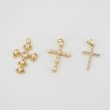 Load image into Gallery viewer, Cross Charms, CZ Pave Cross Pendant, Multiple Cross Styles, 18K Gold Plated Brass, Necklace Making Charms, Jewelry Findings S20736