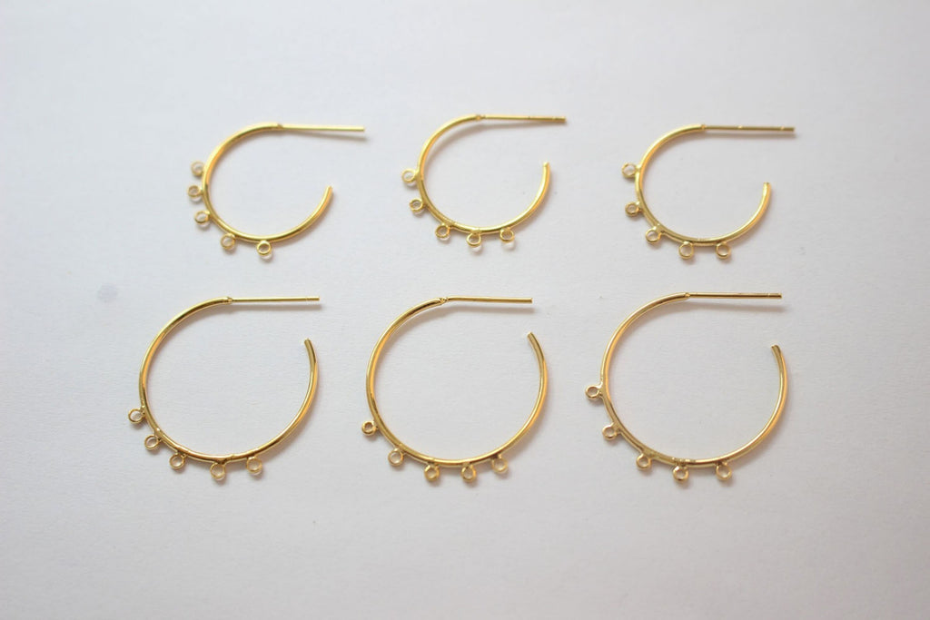 C Shape Earrings Post with 5 loops, 18K Gold, Nickel Free Earrings, Ear Stud Hypoallergenic Earring Findings BB079