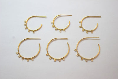 C Shape Earrings Post with 5 loops, 18K Gold, Nickel Free Earrings, Ear Stud Hypoallergenic Earring Findings BB079
