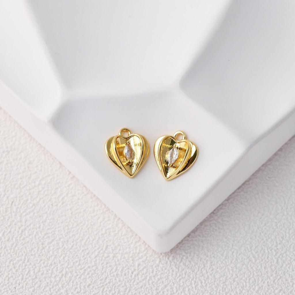 CZ Pave Heart Charm, 3D Heart Pendant, Gold Love Charm,  18K Gold Plated, For Necklace And Earrings Making, Jewelry Findings D0500