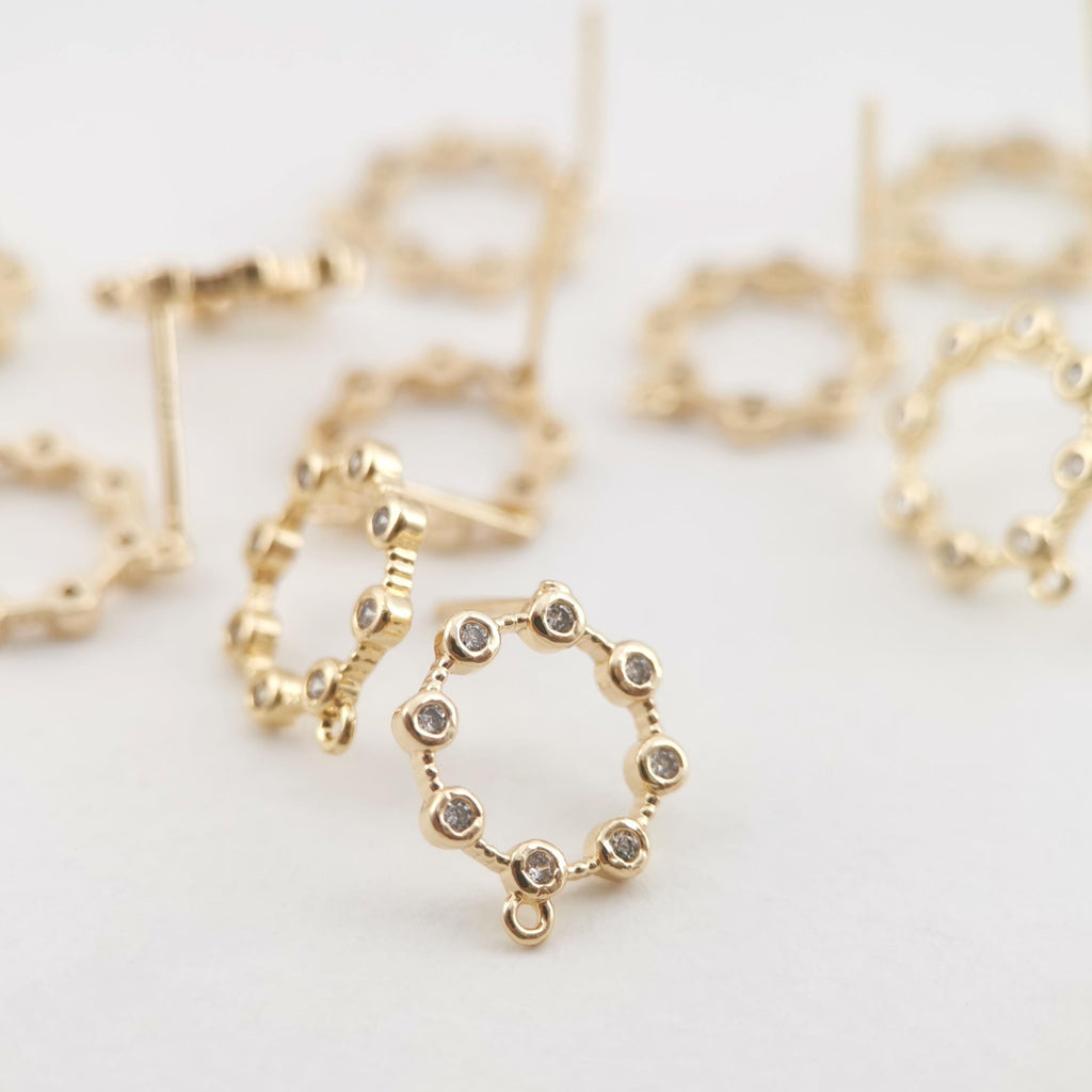 4PCS Circle Ear Post with Loops, S925 Silver Ear Pin Nickel Free, Micro CZ Pave, 13mm, 18K Gold Plated Circle Stud Earring Finding ZX047