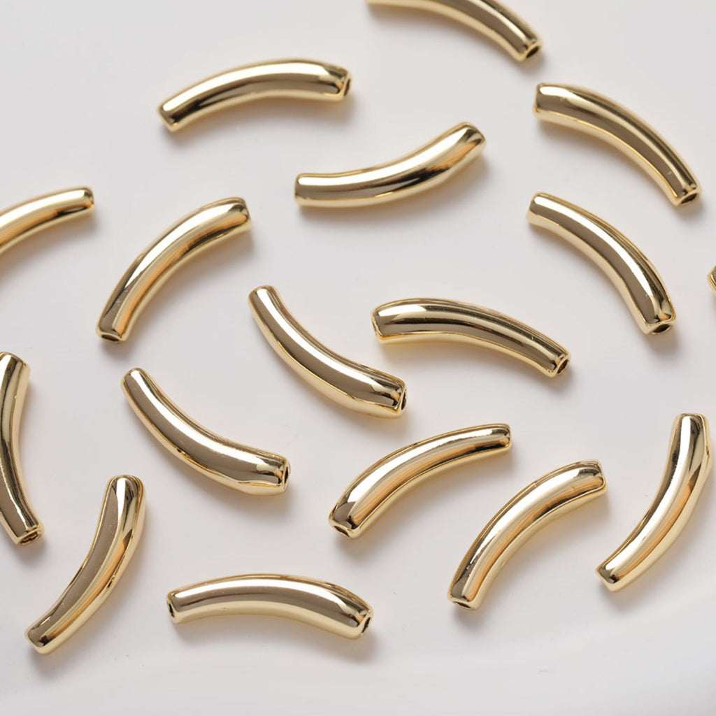 10pcs Bamboo Tube Beads, Curved Spacer Beads, Curved Tube Beads, 14K Gold/Silver Plated, Bracelet Necklace Making Jewelry Finding GZ216