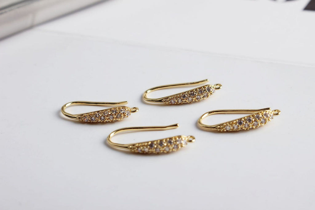 18K Gold Plated Ear Wires, Cubic Pave Earring Hooks, Nickel Free, Fish Hooks, Ear Wires for Jewelry Making GZ155-ZX7033