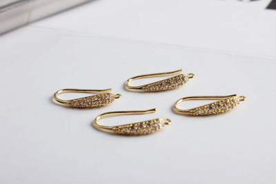 18K Gold Plated Ear Wires, Cubic Pave Earring Hooks, Nickel Free, Fish Hooks, Ear Wires for Jewelry Making GZ155-ZX7033