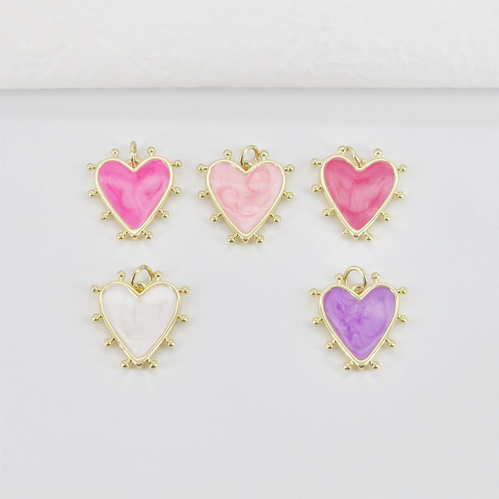 Enamel Heart Charm, 18K Gold Plated Heart Pendant, CZ Pave, Necklace Bracelet Making Pendant S20783