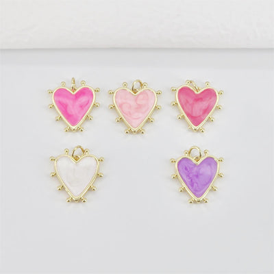 Enamel Heart Charm, 18K Gold Plated Heart Pendant, CZ Pave, Necklace Bracelet Making Pendant S20783