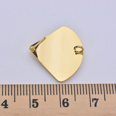 10pcs Gold Fan-shaped Earring Post With Loop, Nickel Free Earrings, Ear Stud Loop, Hypoallergenic Earring Findings Z042