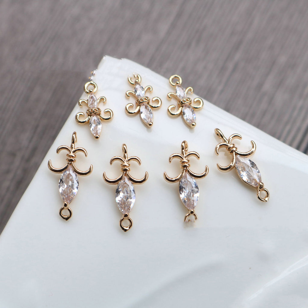 10pcs Flower Connector Charm, Cubic Zircon Crystal Flower Pendant, Real Gold Plated Brass Earring Charms, Jewelry Findings HL065-F034