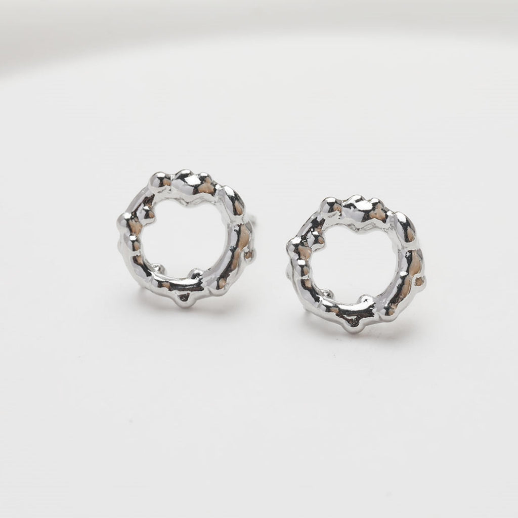 قرط دائري مجوف غير منتظم، ذهب/فضة عيار 14 قيراط، أقراط فضة S925 خالية من النيكل، قرط دائري مع حلقة JG075