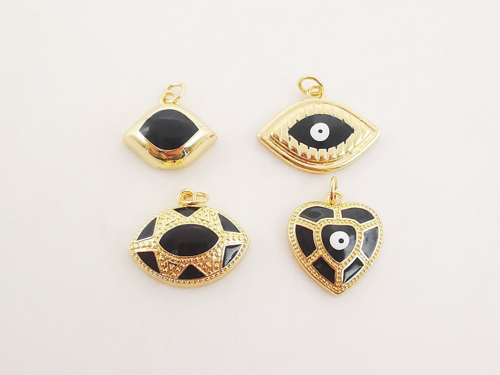 Enamel Cubic Evil Eye Charm, 18K Gold Plated Micro CZ Pave Eye Pendant, Necklace Making Charm, Jewelry Findings S20228