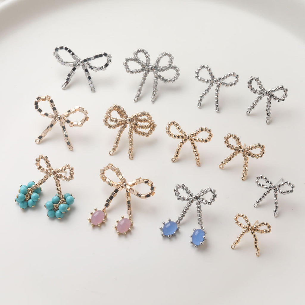 Bow Earrings Collection, Bow Tie Earring Post with Loop, 14K Gold/Silve Plated, S925 Silver Pin Nickel Free Earrings GZ724