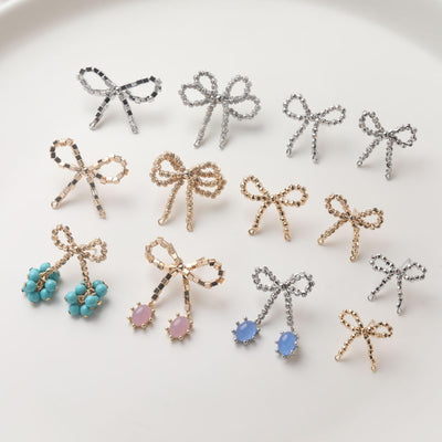 Bow Earrings Collection, Bow Tie Earring Post with Loop, 14K Gold/Silve Plated, S925 Silver Pin Nickel Free Earrings GZ724