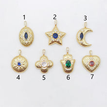 Load image into Gallery viewer, Textured Cubic Pave Pendant, 18K Gold Plated, Star/Moon/Oval/Roumd/Flower/Hand/Heart, Jewelry making supplies S20499