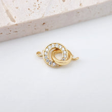 Load image into Gallery viewer, Double Circle Pendant, Interlocking Circle, Pave CZ Charm, 18K Gold Pendant, Bracelet Necklace Making, Gold Plated Jewelry Findings S20261