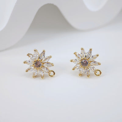 أقراط على شكل زهرة من الزركونيا المكعبة، مطلية بالذهب مع حلقة، مضادة للحساسية، أدوات يدوية الصنع، لوازم صنع الأقراط بنفسك D0031