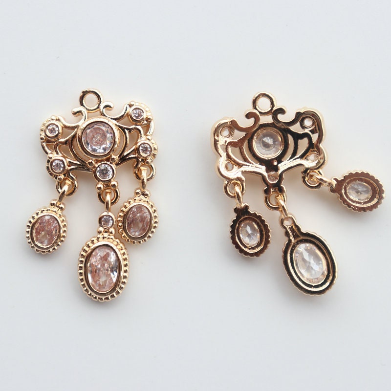 10pcs CZ Pave Boho Oval Charm, Cubic Zircon Crystal Pendant, Bracelet Necklace Pendant, 14K Real Gold Plated, Jewelry Findings JY087-F080